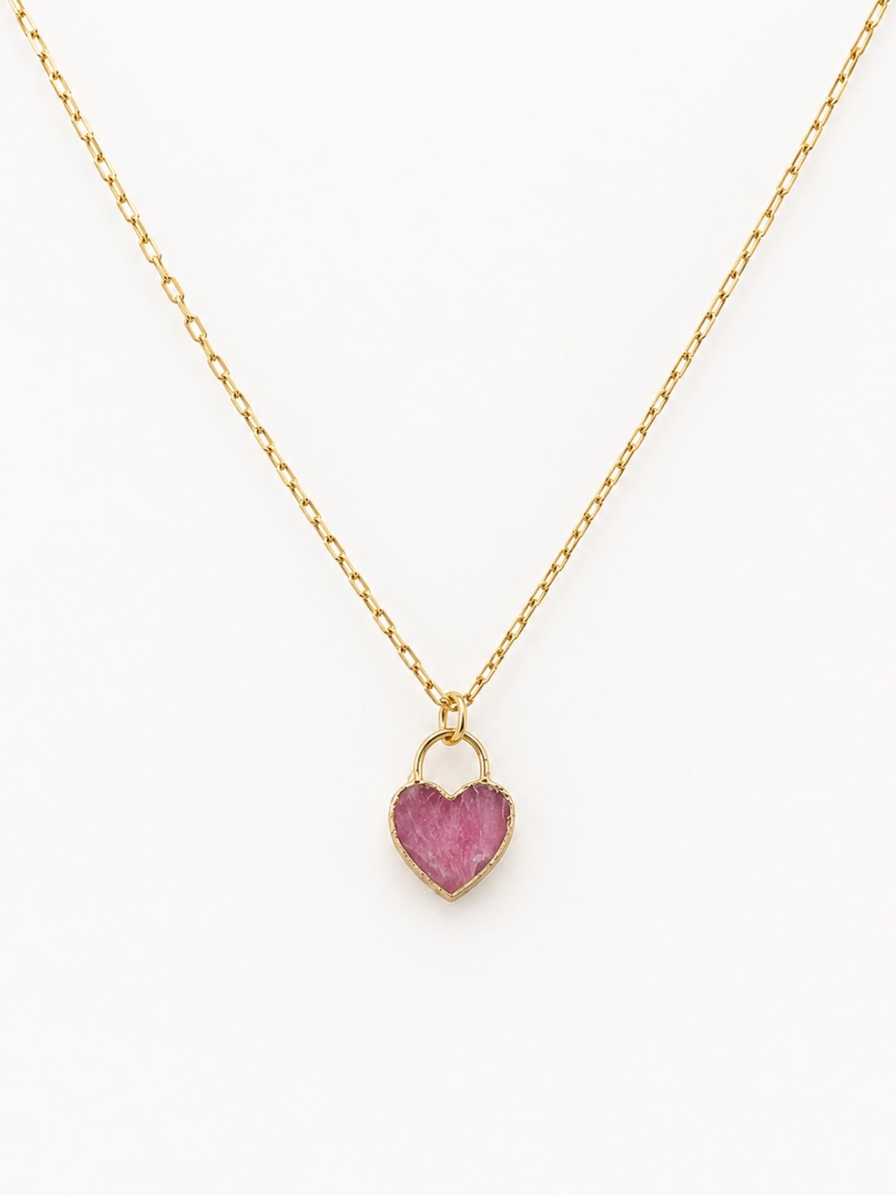 18K Gold Plated Pink Rhodochrosite Heart Love Lock Pendant Necklace